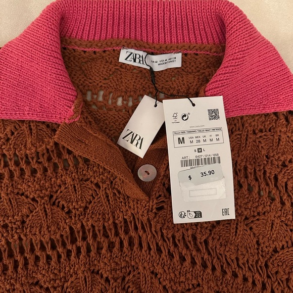 New ZARA POINTELLE KNIT CROP TOP - M - Picture 3 of 6